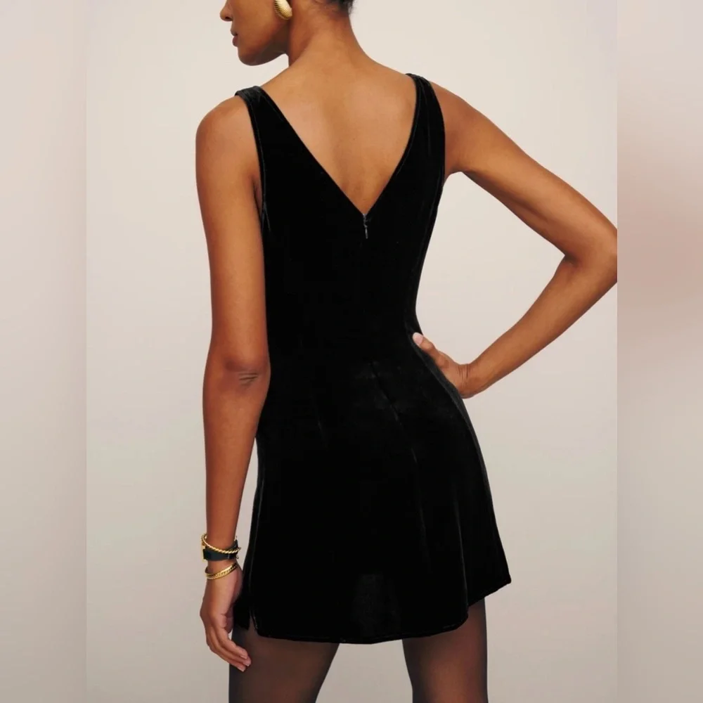 Reformation Black Silk Velvet Cocktail Mini Dress Size 10